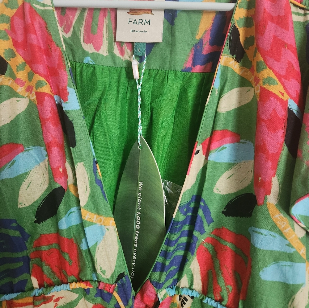 Farm Rio multi-color parrot dress